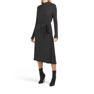 Mango Ribbed Tie Front Midi Polka Dress